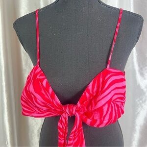 H&M Linen Blend Pink & Red Zebra Print Bralette w/ Bow Detail – Size Large